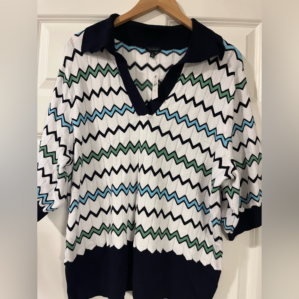Talbots Chevron Johnny collar short sleeve sweater - NWT